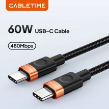 CABLETIME PD 60W USB C to C Cable 480Mbps Quick Charge Fast Charging Type C to Type C For Samsung Laptop Huawei Xiaomi