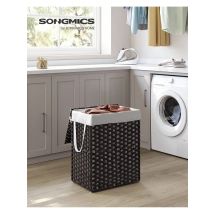 SONGMICS cestino portaoggetti da 90 litri con coperchio, borse e manici pieghevoli e rimovibili in tessuto, per coperte, vestiti, soggiorno, lavanderia