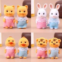 2 pezzi simulazione foresta famiglia di animali coniglio gatto tigre pulcino figure cartone animato ornamento bambola giocattoli da collezione per regali per bambini