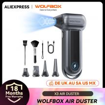 WOLFBOX MF100 Soffiatore elettrico per spolverino- 150000 RPM Super Power, motore brushless ricaricabile a 3 marce per auto/PC/casa/esterno