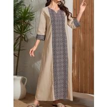 Frühling Sommer Frauen Kaftan Kleider Mittelärmel Bedruckte Frauen Muslimische Kleider