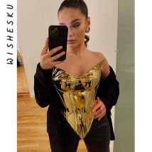 Sexy trägerloses Metallic-Silber-Crop-Top für Damen, ärmelloses Korsett, Leibchen, Tank-Top, 2023, Sommernacht, Abschlussball-Kleidung