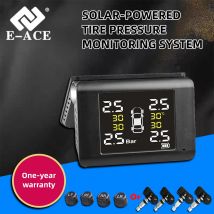 E-ACE K46 Universal TPMS Wireless Car Tire Pressure 4 Sensors Display Solar Intelligent Tyre Pressure Auto Alarm Monitor System
