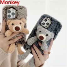 Etui na telefon 3D Cute Rabbit Fluffy Plush Bear do Xiaomi Redmi 10A 10C 9A 9C Note 11 10 Pro 9 S 11S 10S 9S 10T 9T 11E Mi 11T Cover