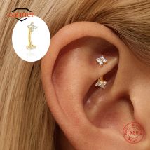 CANNER 1PC 925 Sterling Silver Petal CZ Labret Stud Tragus Helix Cartilage Conch Earlobe Piercing Earrings Fine Jewelry Gift