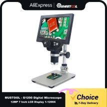MUSTOOL G1200 Digitalmikroskop 12MP 7-Zoll-LCD-Display 1-1200X kontinuierliche Vergrößerung mit Aluminiumlegierungsständer
