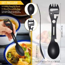 Spork da campeggio multiuso Spork funzionale Spork in acciaio inossidabile Cucchiaio da esterno Forchetta Apriscatole 10 funzioni 1 Design per Trav