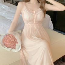 Frauen Lange Hosenträger Nachthemd Französisch Elegante Gericht Stil Nachthemd Nachtwäsche Sexy Spitze Trim Nachtwäsche Lose Hause Dressing Kleid