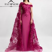 FATAPAESE Saudi Dubai 3D Blumen Abendkleider Cape Luxus Volle Blumen Applikationen Ballkleid für Hochzeit Blumen Zug