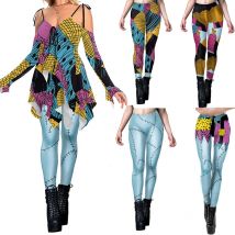 Sally Dress Suit Halloween Cosplay Costume Anime Movie Spandex Leggings Party Carnival Strap Dress Women Leggings Dress Up