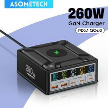 Caricatore GaN USB C da 260 W QC3.0 PD3.1 Caricatore rapido USB tipo C da 140 W per MacBook Pro Tablet iPhone 14 Samsung Xiaomi Carica wireless