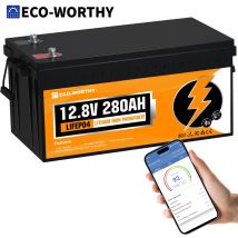 ECO-WORTHY LiFePO4 280Ah Bluetooth, Lithium-Batterie 12V 280Ah mit BMS Niedertemperaturschutz und Max für Wohnmobil, Boot
