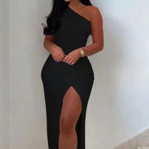 Mode Maxi Kleider neue Frauen Sommer sexy Split solide ärmellose rücken freie schlanke Kleid Dame schulter frei Club elegante Party kleid