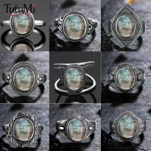 Anelli vintage da donna in argento sterling 925 Labradorite naturale Anelli da dito vintage Anelli regalo di alta gioielleria di lusso per le donne