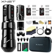 XNET FLUX MAX Kit macchina per tatuaggi wireless Penna rotativa per tatuaggi con potenza extra 2400mAh Cartuccia per tatuaggi mista da 40 pezzi per arte del tatuaggio