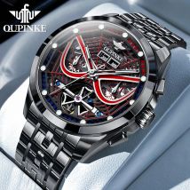 OUPINKE 3250 Original Herrenuhr, tief wasserdicht, 3D-Skelett, Edelstahl, automatische mechanische Armbanduhr, offizielle Herrenuhr