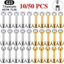 10/50PCS G23 Ttianium Piercing Labret Lip Stud Ring CZ 16G Wewnętrzny gwint Kolczyk w uchu Chrząstka Helix Daith Biżuteria