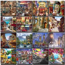 Street Oil Painting Out By Number On Canvas With Frame Pictures For Drawing Paint Kits For Adults Coloring By Number Decoration