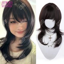 Synthetic Layered Wig Female Japanese Layered Wig Black-brown Daily Lolita Clavicle Hair Straight Wig with Bangs