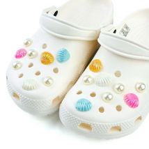 16PCS Schuh Charms Set Mode Farbige Shell Perle Schuh Dekorationen Schnalle für Sandalen Clogs DIY Zubehör Frau Party geschenk