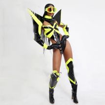 Tech Stil Fluoreszierende Farbe Outfit Sexy Pole Dance Kleidung Frauen Gogo Dance Kostüm Bar Nachtclub Dj Ds Bühne Tragen XS9244
