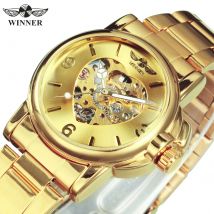 WINNER Fashion Elegant Ladies Watches Top Brand Luxury Skeleton Gold Automatic Mechanical Watch for Women Stainless Steel Strap