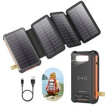 PD 22,5 W Solar Power Bank 26,800 mAh Caricatore solare veloce QC 3.0 con 3 uscite, 4 pannelli pieghevoli Carica batteria esterna, luce