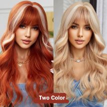 Ingwer Kupfer lange gewellte synthetische Perücken mit Pony blonde Highlight Cosplay Party Perücke für Frauen natürliche hitze beständige Kunst haar
