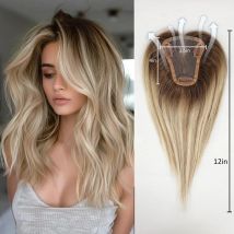 Golden Brown Ombre 100% Remy Human Hair Toppers Lace Base Clip In Hairpiece for Women 12 Inch Straight Hair Extensions Topper