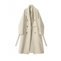 Women Elegant Woolen Lapel Neck Jackets Fall Winter Thick Double Breasted Coats With Belt Korean Loose Long Sleeve Abrigos New