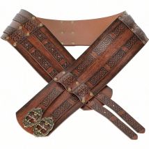 Nordic Medieval Viking Style Wide Embossed Vintage PU Leather Belt, Renaissance Knight Armor Belt Apparel Accessory, Suitable Fo