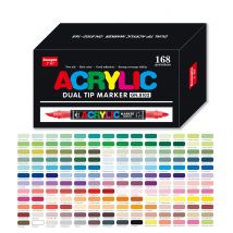 GN 36-168 Farben Dual-Tip Direkt-Acrylmarker mit Pinselspitze und Rundspitze, weicher Pinselstift, Manga, Bastelbedarf, Kunstbedarf