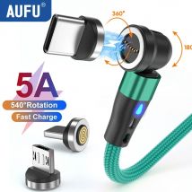 Cavo magnetico AUFU 5A 540 Ruota cavo magnetico USB tipo C a ricarica rapida per iPhone 14 Samsung Xiaomi Realme Cavo per telefono cellulare