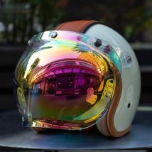 Super preiswerter Retro-3/4-Motorradhelm mit offenem Gesicht, abgestimmte bunte Blasenlinse und Lederdetail, DOT-zertifiziert für Paare