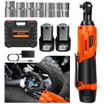 Cordless Ratchet Wrench,3/8" 12V Power Electric Ratchet Driver with 7 Sockets,Two 1500mAh Li-Ion Batteries,for Table, Bike, DIY