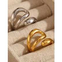 E.B.belle Minimalist Style Snake Head Lines Three Layers Opening Ring High Quality Stainless Steel 18k Gold Plated Women Jewelry