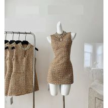 Schwerindustrie Set Diamant Chaebol Tausend Gold Rock Sommer kleine duftende Nagel perlen Taille ärmelloses Kleid Frau