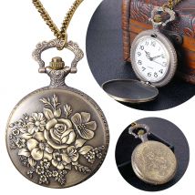 Vintage Taschenuhr Bronze Farbe Quarzuhr Coole Kette Hohl Liebe Herz Uhren Halskette Anhänger Geschenke Für Frauen Mann