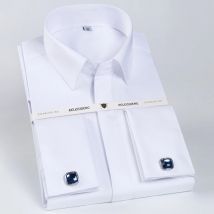 Männer der Versteckte Tasten Französisch Manschette Kleid Hemd Tasche-weniger Design Klassische Volle Hülse Standard-fit Bankett Hochzeit weiß Shirts