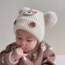 Baby-Wintermütze mit Bären-Design – dicke, mit Fleece gefütterte Strickmütze für Neugeborene, Jungen und Mädchen, niedliche, warme, weiche Totenkopfmütze