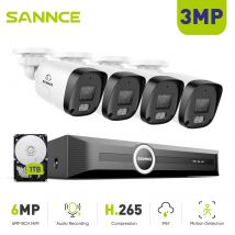 SANNCE 8CH NVR 3MP Sistema di telecamere di sicurezza 4 telecamere IP PoE 24/7 Registrazione HDD da 1/2/4 TB Rilevamento intelligente Videoregistratore H.265