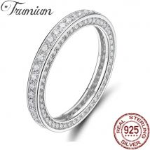 Trumium Echtem 925 Sterling Silber Frauen Ringe 5A Zirkonia Stapelbar Eternity Engagement Hochzeit Bands Edlen Schmuck