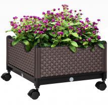 Outsunny Jardinera de Plástico con Ruedas para Cultivo de Plantas 50x50x33 cm