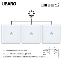 UBARO Eu 86 Serie 1 Gang 3Way Touch Dual Schalter Gehärtetes Glas Panel Sensor Schalter Treppen Schlafzimmer Ersetzen Schalter 220 V 2000 W