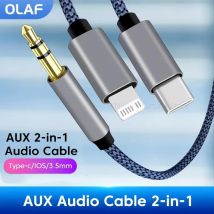 2-in-1-Aux-Audiokabel Typ C/Lightning auf 3,5-mm-Stecker-Kabel für Auto-Kopfhörer, Telefon, USB C, iOS auf 3,5 mm Aux-Konverter-Klinkenkabel