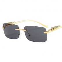 Mode Vintage randlose quadratische Sonnenbrille Frauen Männer Luxusmarke Designer beliebte Reise fahren Metall Leopard Kopf Sonnenbrille