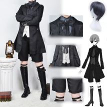 Schwarzer Butler Ciel Phantom hive Cosplay Kostüm japanischer Anime Halloween Party Teufel Uniform für junge Meister Perücke Augen maske
