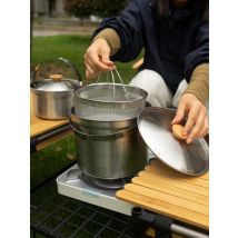 Newest Camping Stainless Steel Set Pot  Outdoor Self-driving Tour Car Portable Picnic Soup Pot Frying Steaming Household Pot