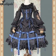 Gothic Lolita JSK Dress Cross Embroidered Autumn Midi Dress ~ Lilith Cage by Infanta