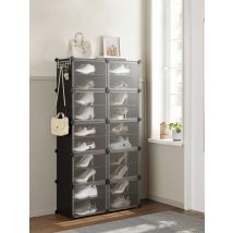 SONGMICS Scarpiera, Scaffale Portaoggetti Modulare a 6 Scomparti, Scarpiera da Ingresso Salvaspazio con Divisorio Regolabile e Sportello, Scomparto di 30 x 40 x 30 cm, Bianco /Nero